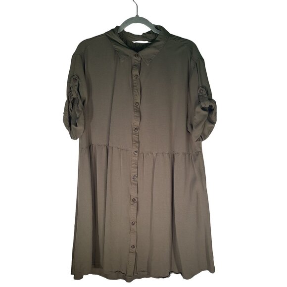 Given Kale Dresses & Skirts - Given Kale Shirt Dress Green Collared Short Sleeve Button Front